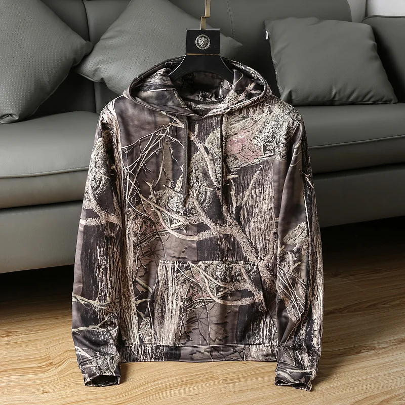 

Мужская повседневная молодежная модная толстовка-худи оверсайз с камуфляжным принтом для активного отдыха весна-осень