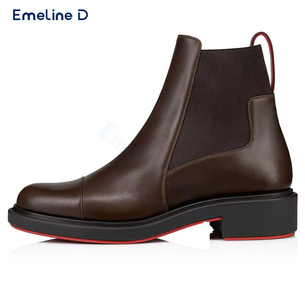 Brown Solid Color High Quality Men's Boots Round Toe Pull-On Elastic Ankle Boots Fashionable Casual Formal Wear Trendy Boots