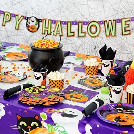 175pcs Halloween Ghost Party Supplies Tableware Set In Gift Box, 25Sets Of Spooky Ghost Paper Plates, Paper Napkins Cups, Plasti