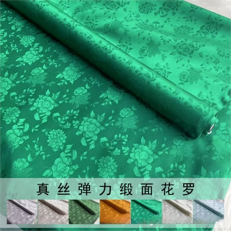 19  momme stretch satin flower-patterned cheongsam silk fabric breathable and drape jacquard