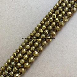 Natural Stone Faceted Gold Color Plt Hematite Round Loose Beads 4 6 8 10 MM 15