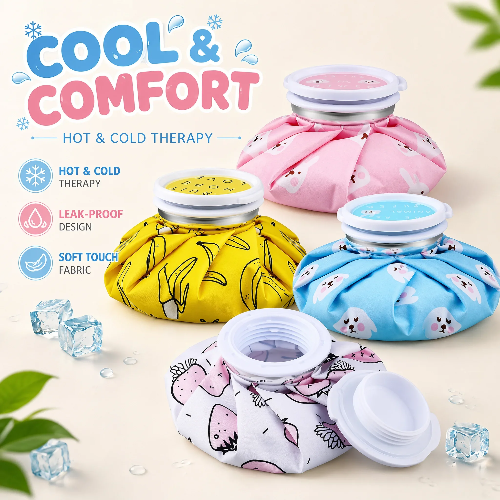 

Cloth Ice Pack Household Folding Ice Pack Cartoon Thickening Leakproof Hot Water Bag Cold and Hot Compress Physiotherapy Bag Wat