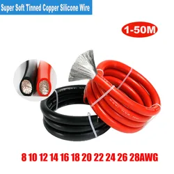 Super Soft Silicone Wire 8/10/12/14/16/18/20/22/24/26/28AWG Heat Resistant Power Cord Red Black For Car Lithium Battery