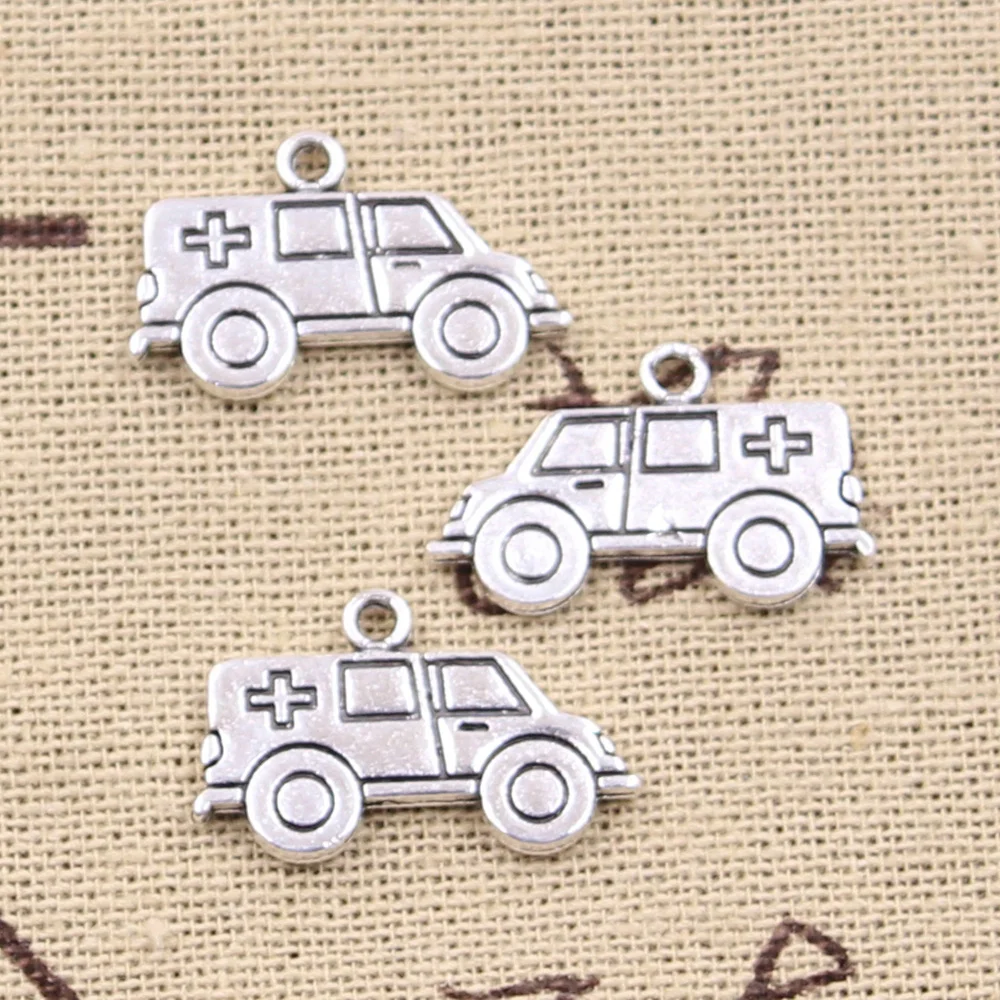 15pcs Charms Hospital Ambulance Escort Car 13x22mm Handmade Pendant Making fit,Vintage Tibetan Silver color,DIY For Necklace