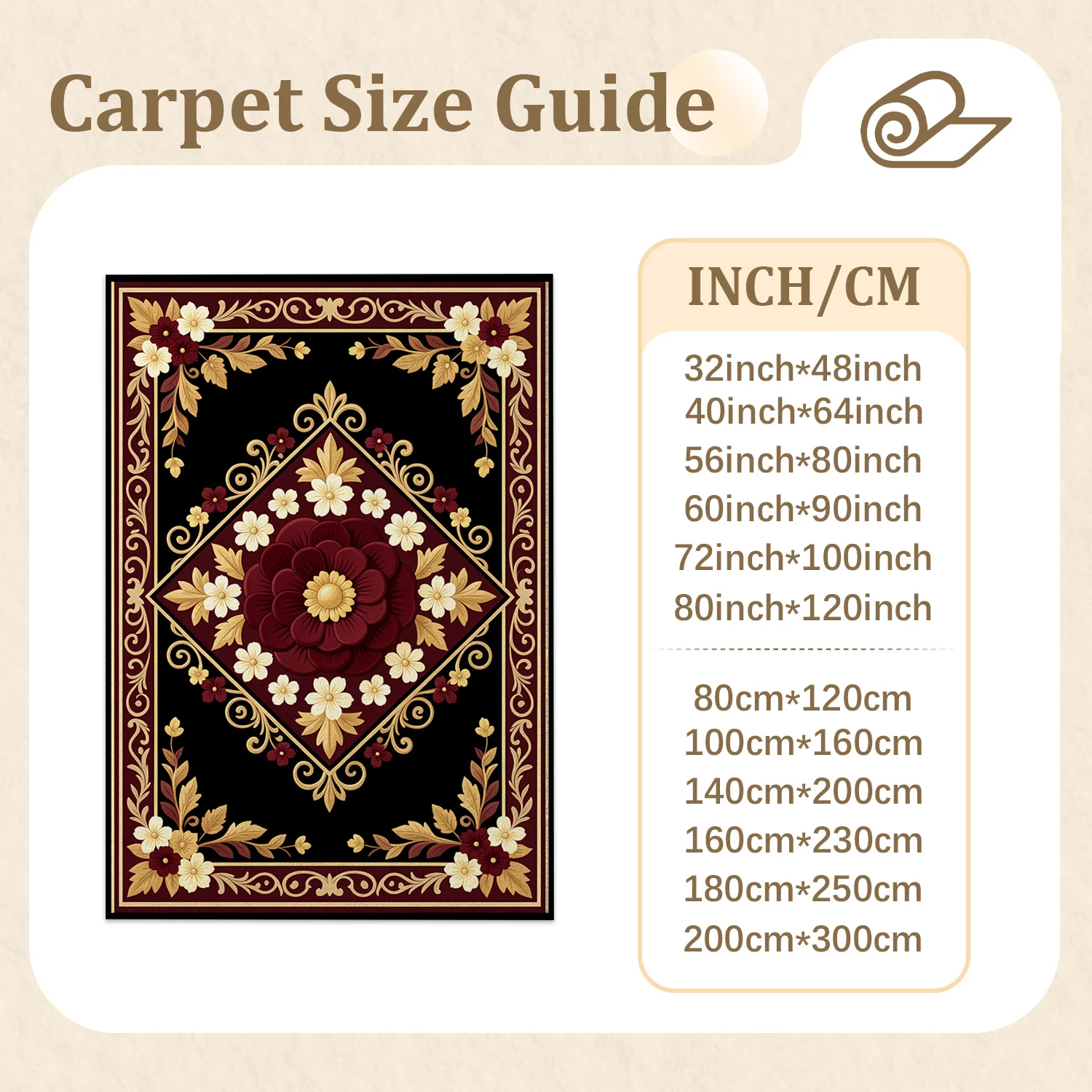 Ornate Burgundy Gold Floral Pattern Velvet Area Rug, Machine Washable, Suitable for Living Room, Bedroom, Entryway, Dining Area, Ideal for Halloween, Thanksgiving, Christmas, New Year Home Decor