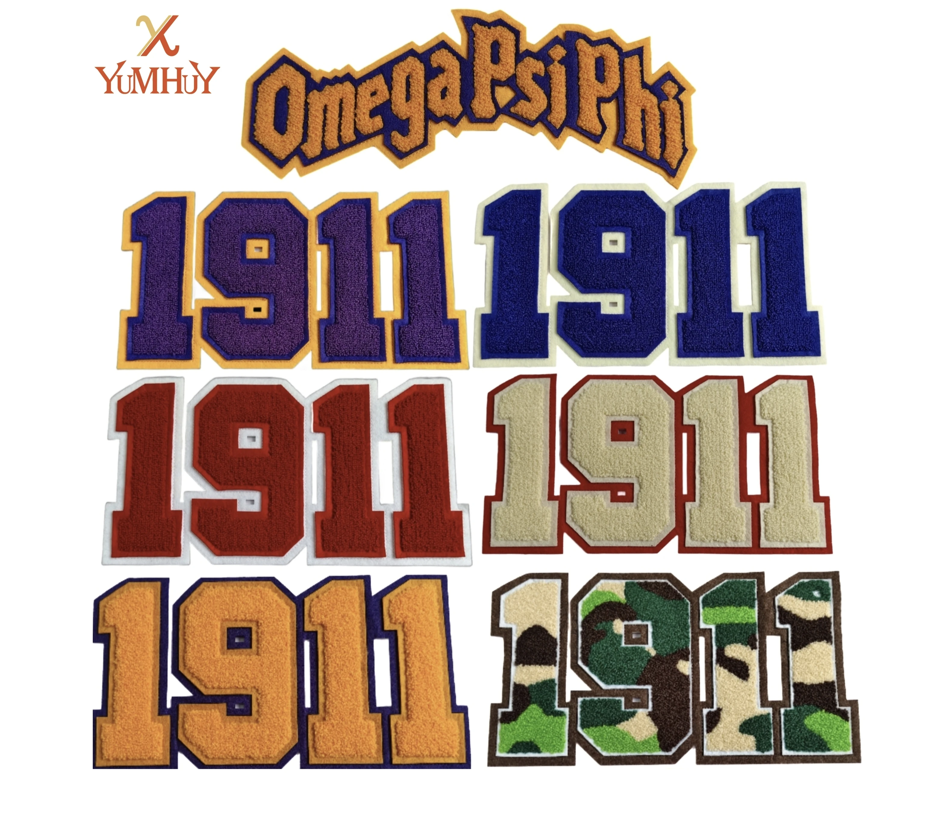 Mixed Color 1911 Number Chenille Patches Greek Fraternity Letter Iron On Sew On Applique for Hoodie Jacket Clothing DIY Decorati