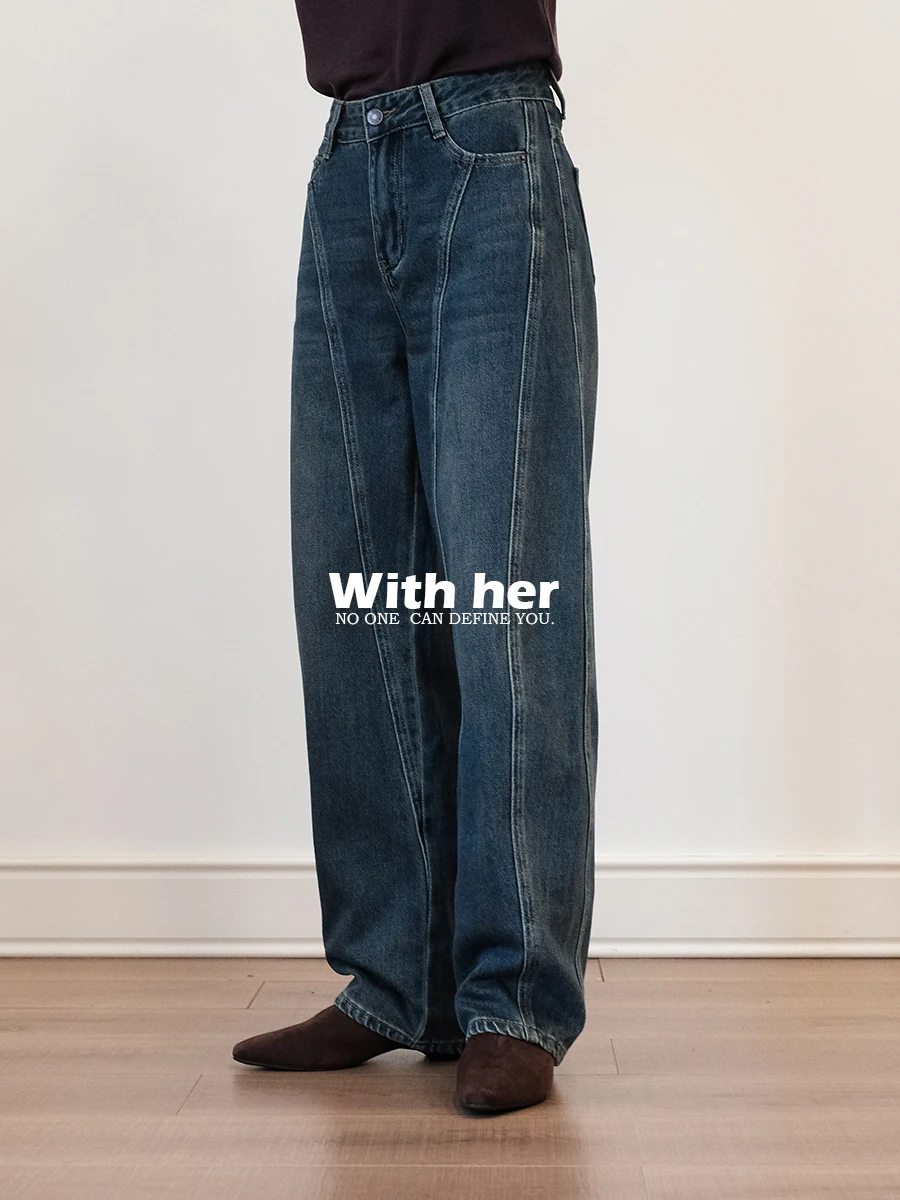 

Винтажные джинсы с двойной линией швов в стиле ретро, с высокой талией, из хлопка, для женщин, в этническом стиле, неоригинальные