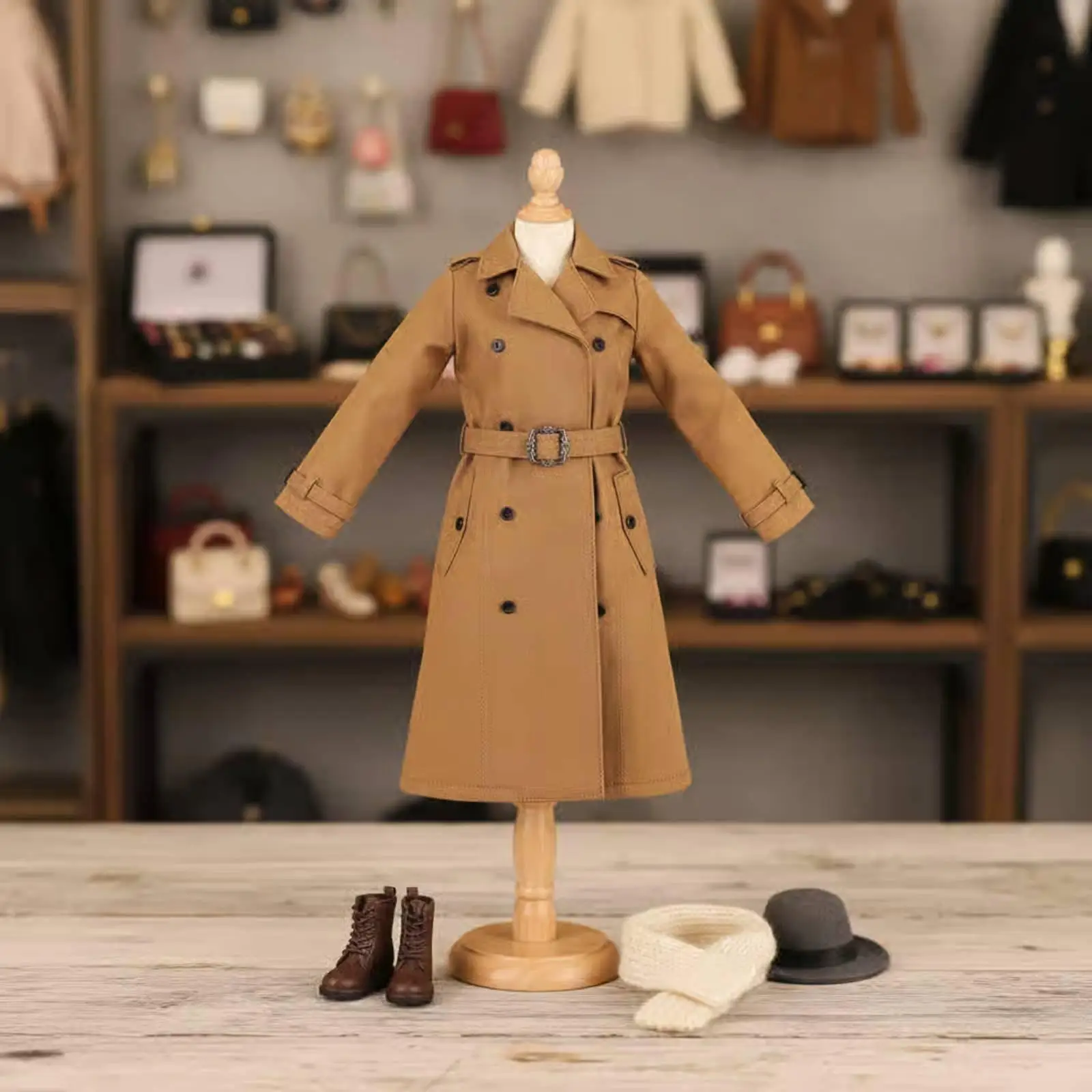 Women Windbreaker 1/6 Scale Trench Coat for 12 Inch Female Action Figure Double Breasted Jacket with Belt for Doll Display