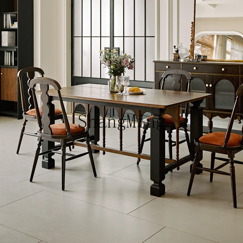 

ZYY all solid wood dining table and chair combination red oak retro dining table dining room large board table desk