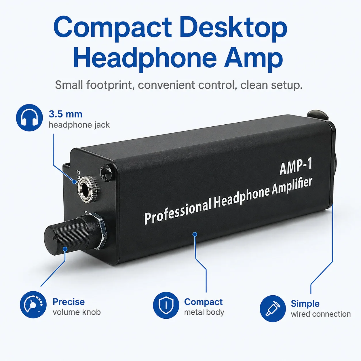 Immersive Headphone Amplifier, Ultra Compact Stereo Monitor Headphone Amplifier, Lightweight and Portable