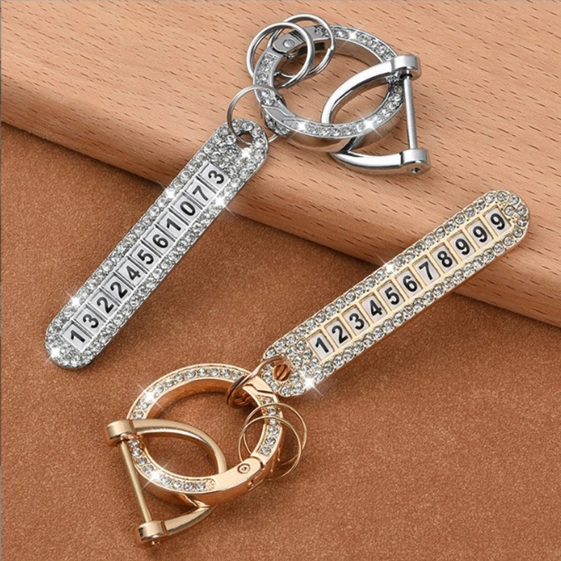 Auto Vehicle Card Car Diamond Keychain for Key Pendant with Anti-lost Phone Number Tag Plate Men Women Exquisite Dropshipping