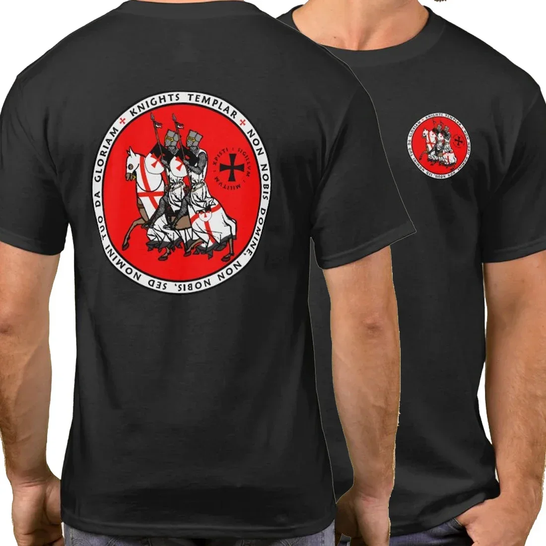 Two Knights on One Horse Seal Templar Knights Symbol T-Shirt 100% Cotton O-Neck Summer Short Sleeve Casual Mens T-shirt