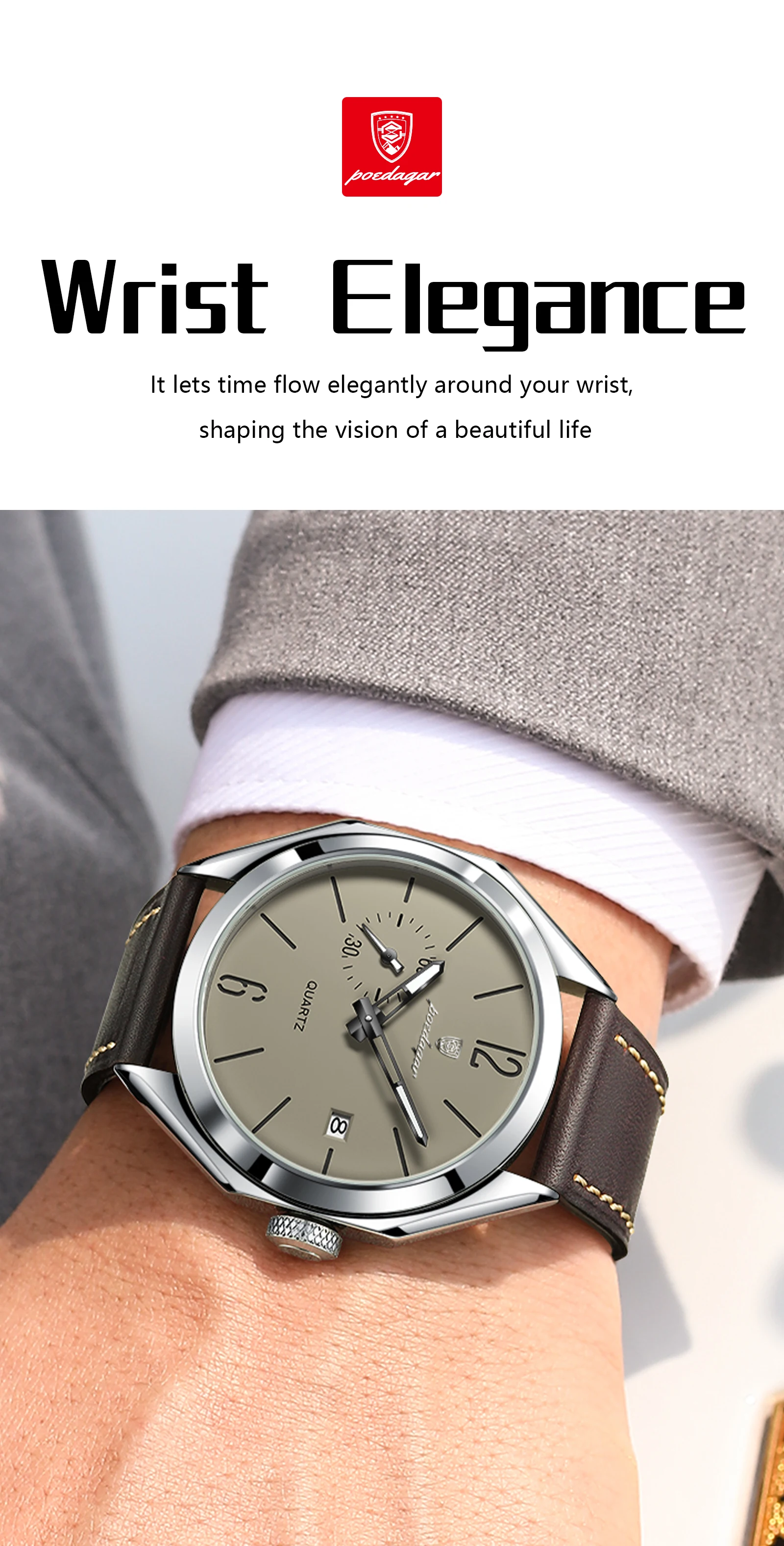 POEDAGAR Top-Mode Herrenuhr Leder Datum Quarz Business Herren Armbanduhr Wasserdicht Leuchtend Casual Herrenuhren Reloj Hombre – Detail 12