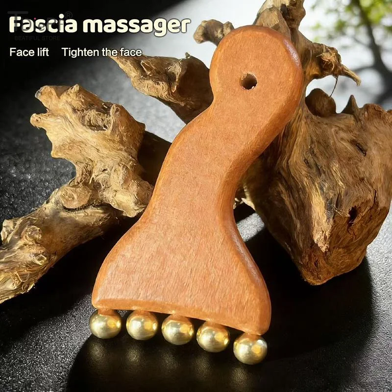 1 pièce Outil de lifting facial en laiton doré à billes, Masseur Gua Sha pour massage beauté des joues, drainage lymphatique et relaxation des points de pression
