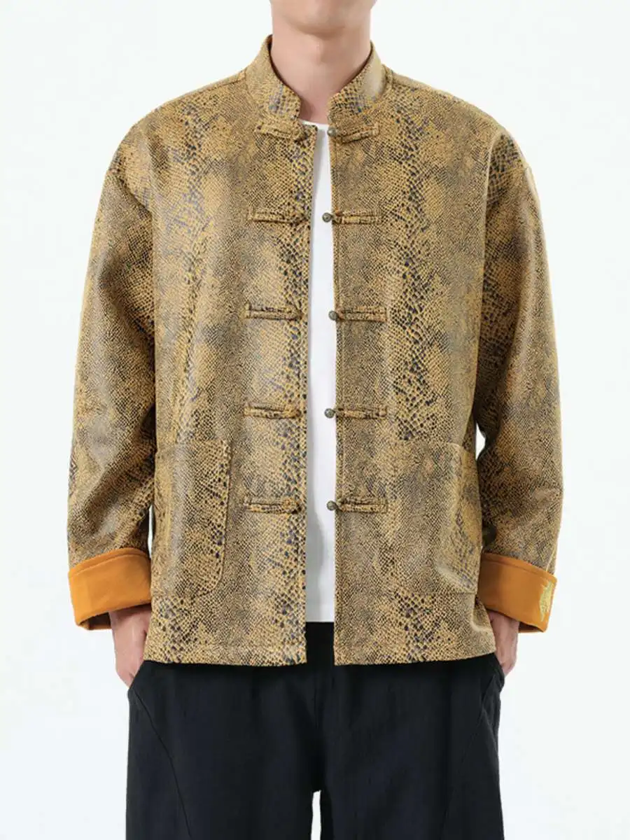 

Retro Sle Men's Long Sve Suede Jaet Autumn Winter New Chinese Sle Embroidered Tang Costume Large Size Casual Wear