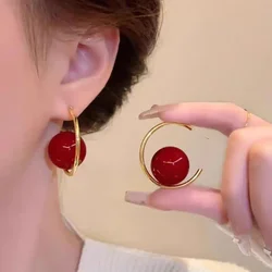 WANZHI Exaggerated Geometric Imitation Pearl Earrings for Women Korean Fashion Metal Jewelry Accessories Holiday Party Gifts
