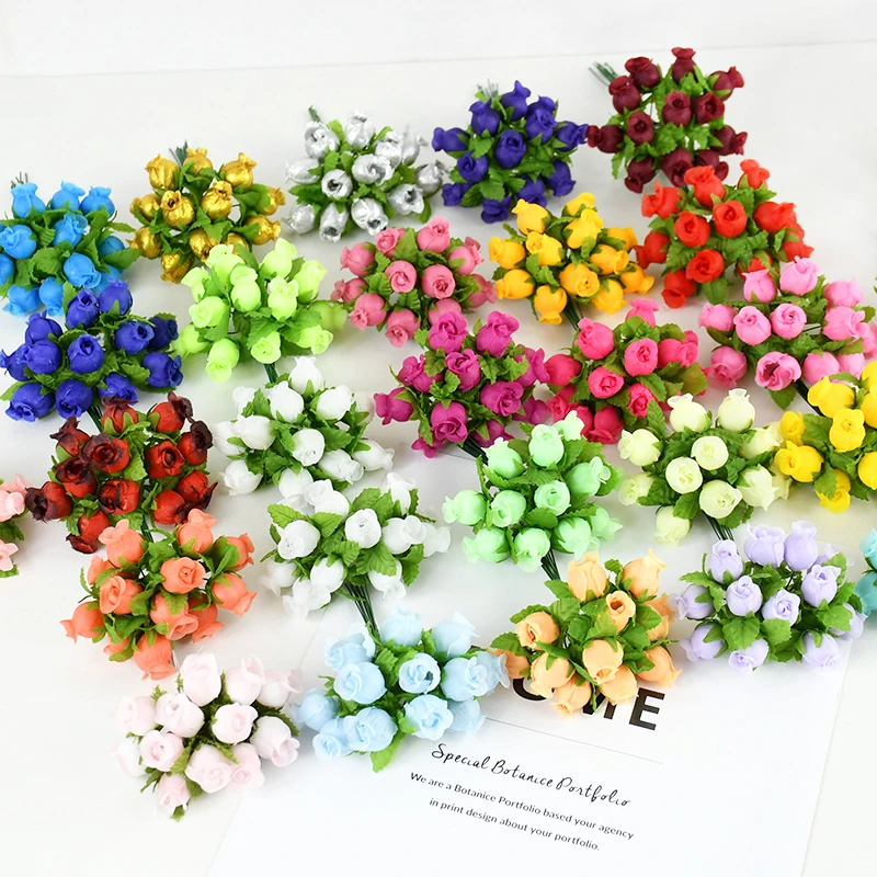 72/144pcs Mini Colorful Artificial Silk Rose Bouquets Birthday Wedding Home Table Vase Party Scrapbooking DIY Wreath Decoration