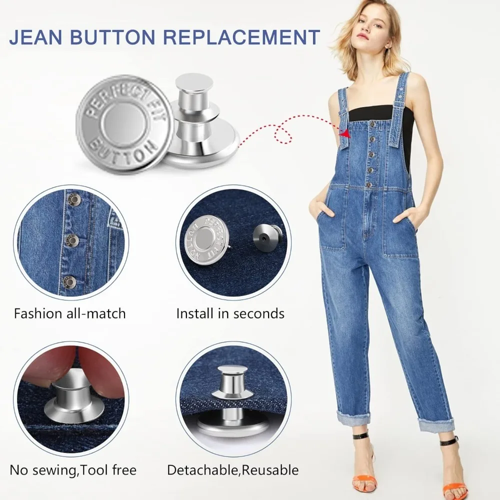 6/12/24 pcs Button Pins for Loose Jeans Pants, No Sew and No Tools Perfect Fit Jean Button Tightener Replacement Adjustable