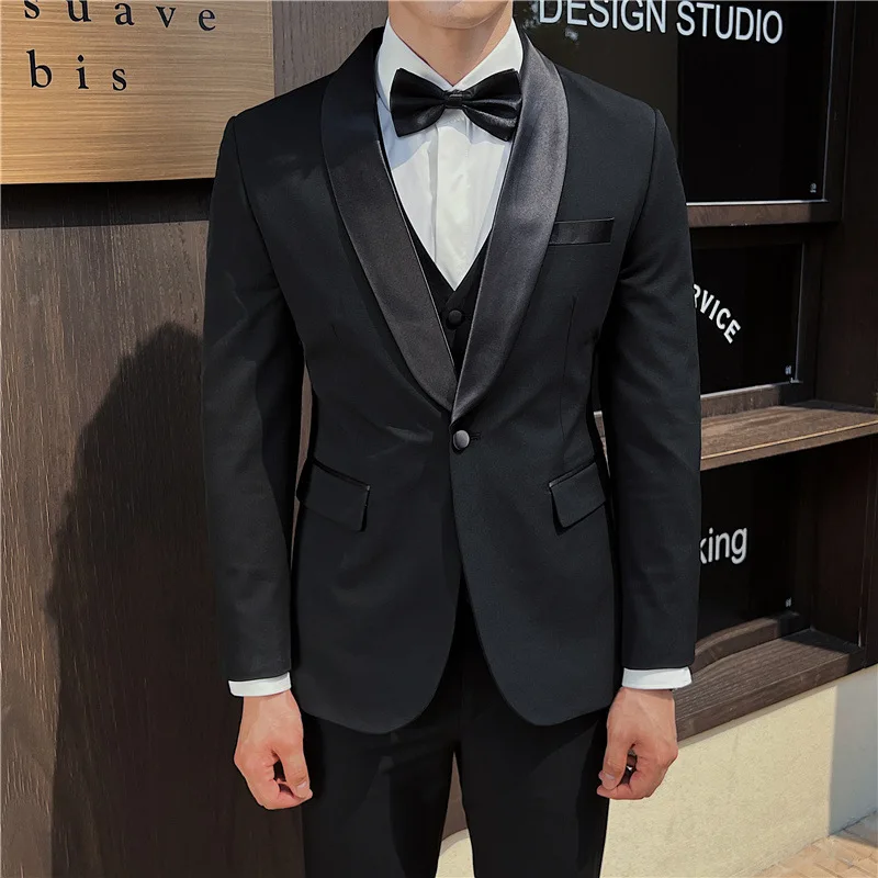 1-A38  Suit Groom Best Man Wedding Suit suit Men\'s Korean-style Slim-fit Korean-style Tasker Brett Collar Evening Dress