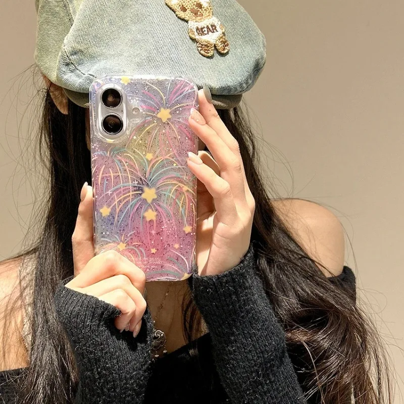 Dazzling Colorful Gold Foil Phone Case For Iphone 16 15 14 13 Pro Max 16Pro Fantasy Pattern Phone Case Creative 15Promax Cover