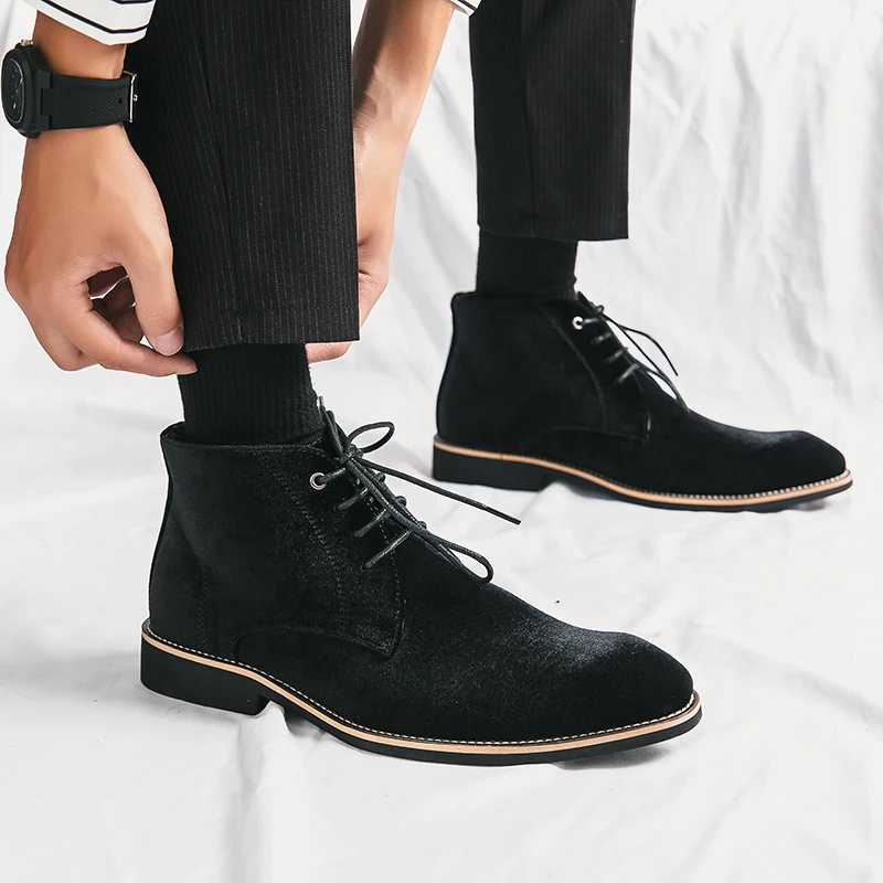 Luxury Men Suede Leather Boots Fashion Business Shoes Casual Boots British Style Ankle Boots Office Daily Original Lace-up Boots