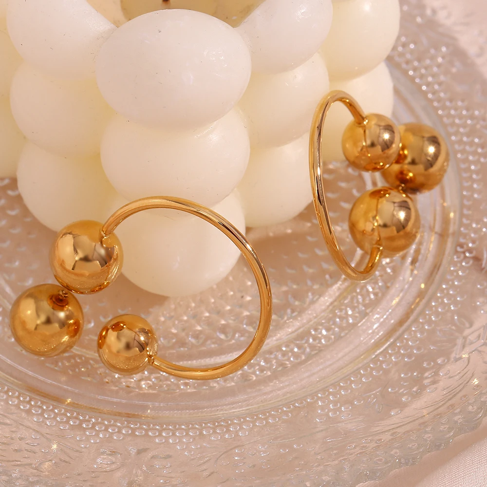 Modern Gold Plated Silver Color Stainless Steel Round Hoop Earrings For Women Front And Back Side Ball Stud Earrings For Women