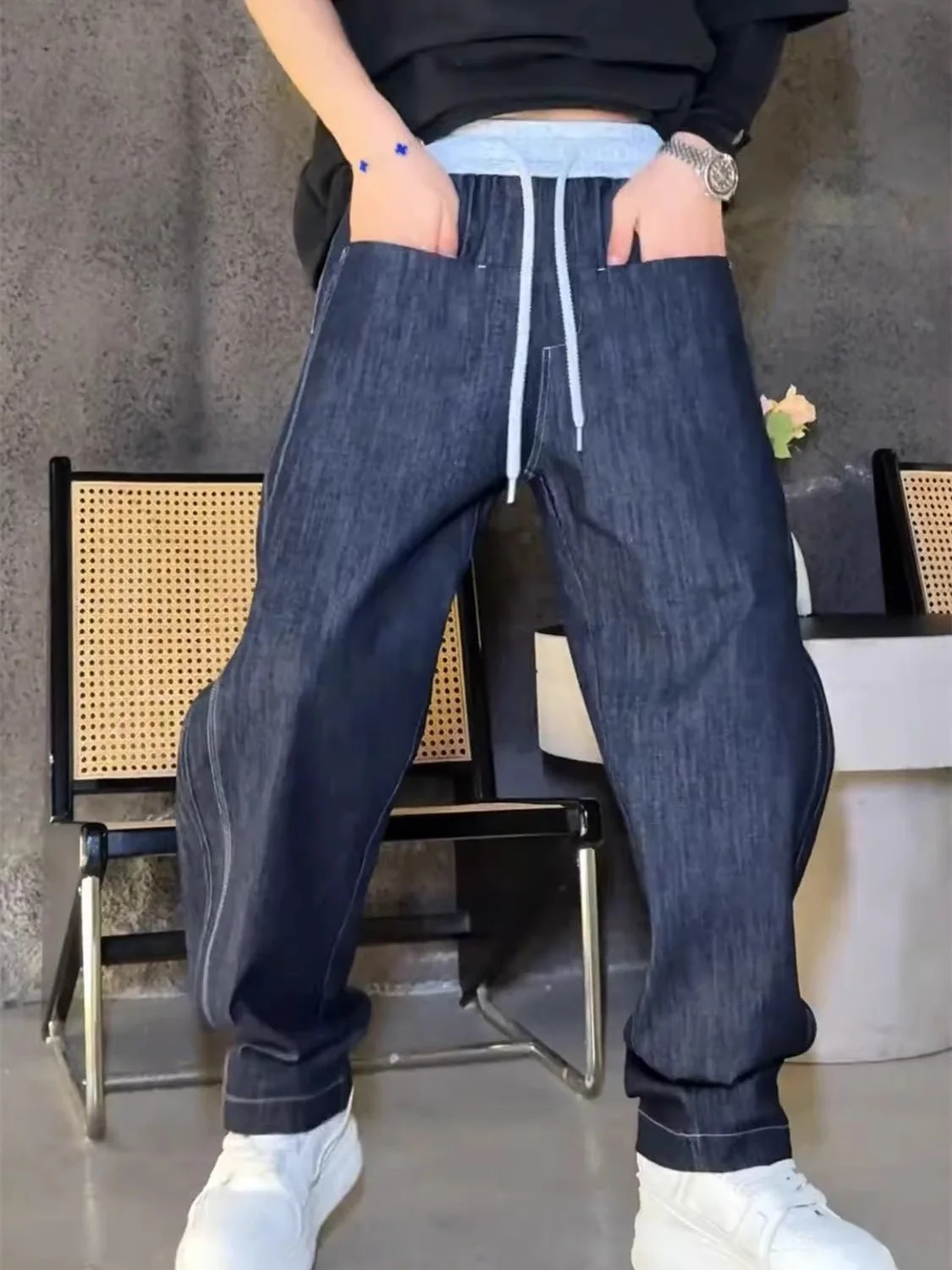 

Мужские джинсы из плотного денима на весну-осень, с множеством карманов, износостойкие, повседневные брюки в пол