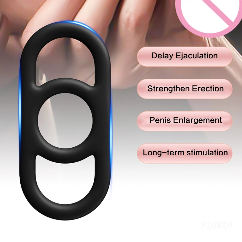 3 Holes Cock Ring Delay Ejaculation Penis Ring Dick Enlargement Silicone Adult Toys For Men Strengthen Erection Male Sex Toy