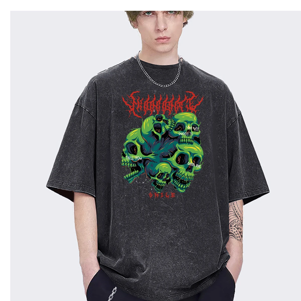 Streetwear Burn skull Trend pattern harajuku Oversized t shirt mens Womens Trendy Fashion Casual Vintage Washed Cotton Tops Tee