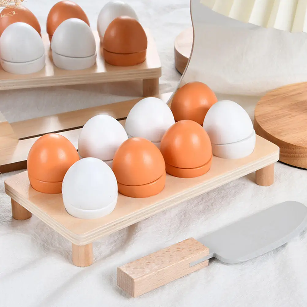 

10Pcs Eco Friendly Wooden Simulation Eggs Duck Eggs Kids Kitchen Play Set Smooth Polished Safe for Early Childhood Education Fun