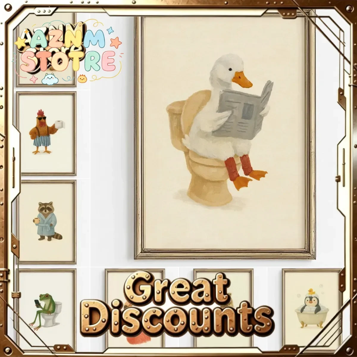 Cute Animal Bubble Bath Wall Art Cute Bathroom Animal poster Kids Funny Toilet Paper Animal Print Nursery Bathtime Bath Poste
