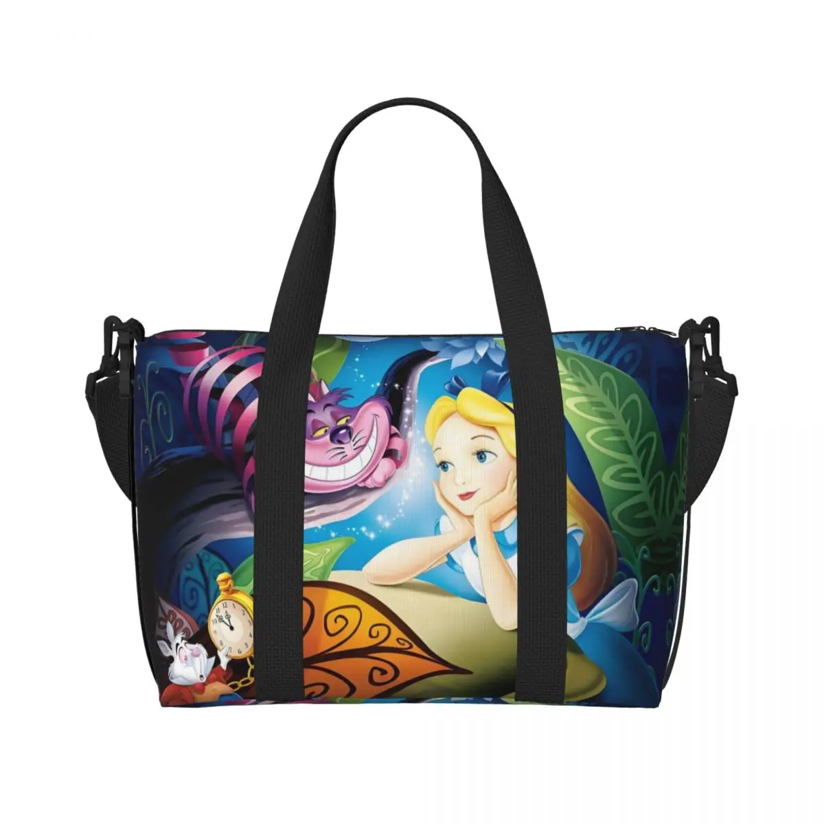 

Custom Cheshire Cat Tote Bag Women Large Capacity Smiling Cartoon Animal Beach Gym Shoulder Travel Bag