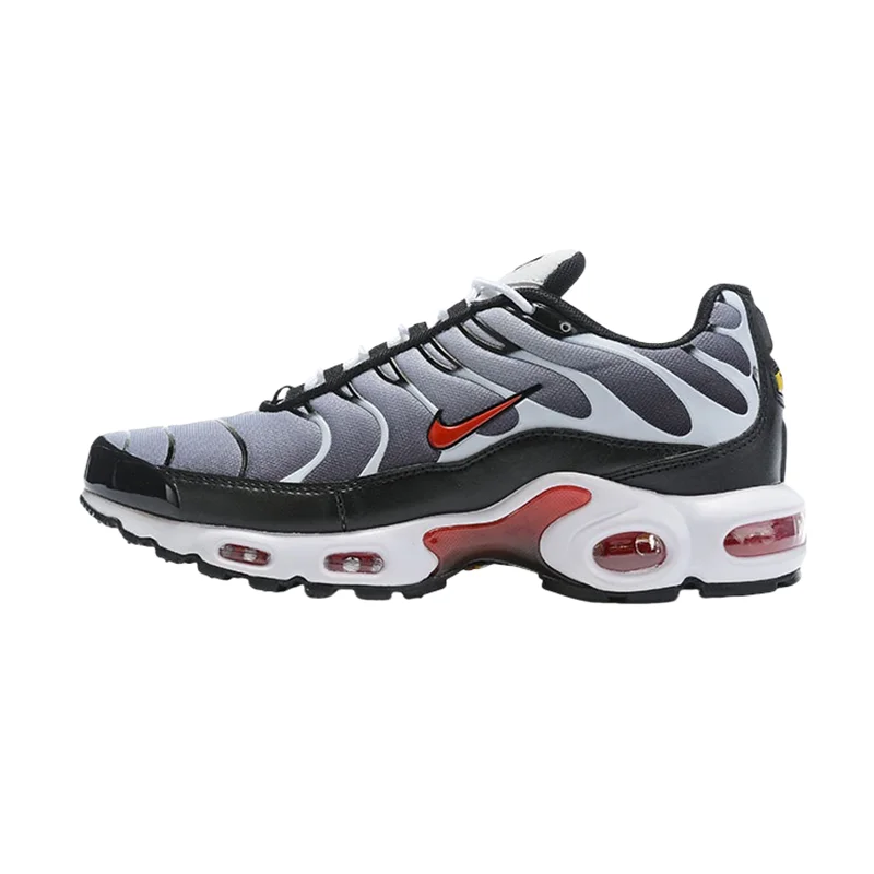 Nike Air Max Plus Classic Casual Fabric Anti Slip, Shock Absorbent, Durable Low Cut Sports Running Shoes for Men, Grey Black