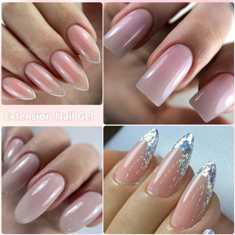 Lilycute nude claro branco extensão rápida gel unha polonês acrílico cristal francês dedo prolongar semi permanente gel da arte do prego