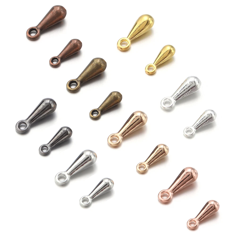 SAUVOO 100/200pcs 2*7 3*9mm Alloy Water Drop End Beads Gold Silver For Extender Tail Chain Pendant DIY Jewelry Making Findings