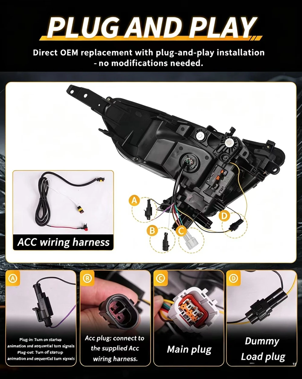 New LED Headlights for 370Z Z34 2008-2019 RGB Color-Changing DRL with High/Low Beam Projector