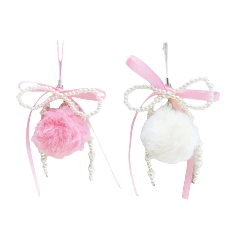 Imitation Pearls and Soft Hairball Pendant Bowknot Key Pendant Fashionable Bag Accessory Suitable for Keys Bags Phones