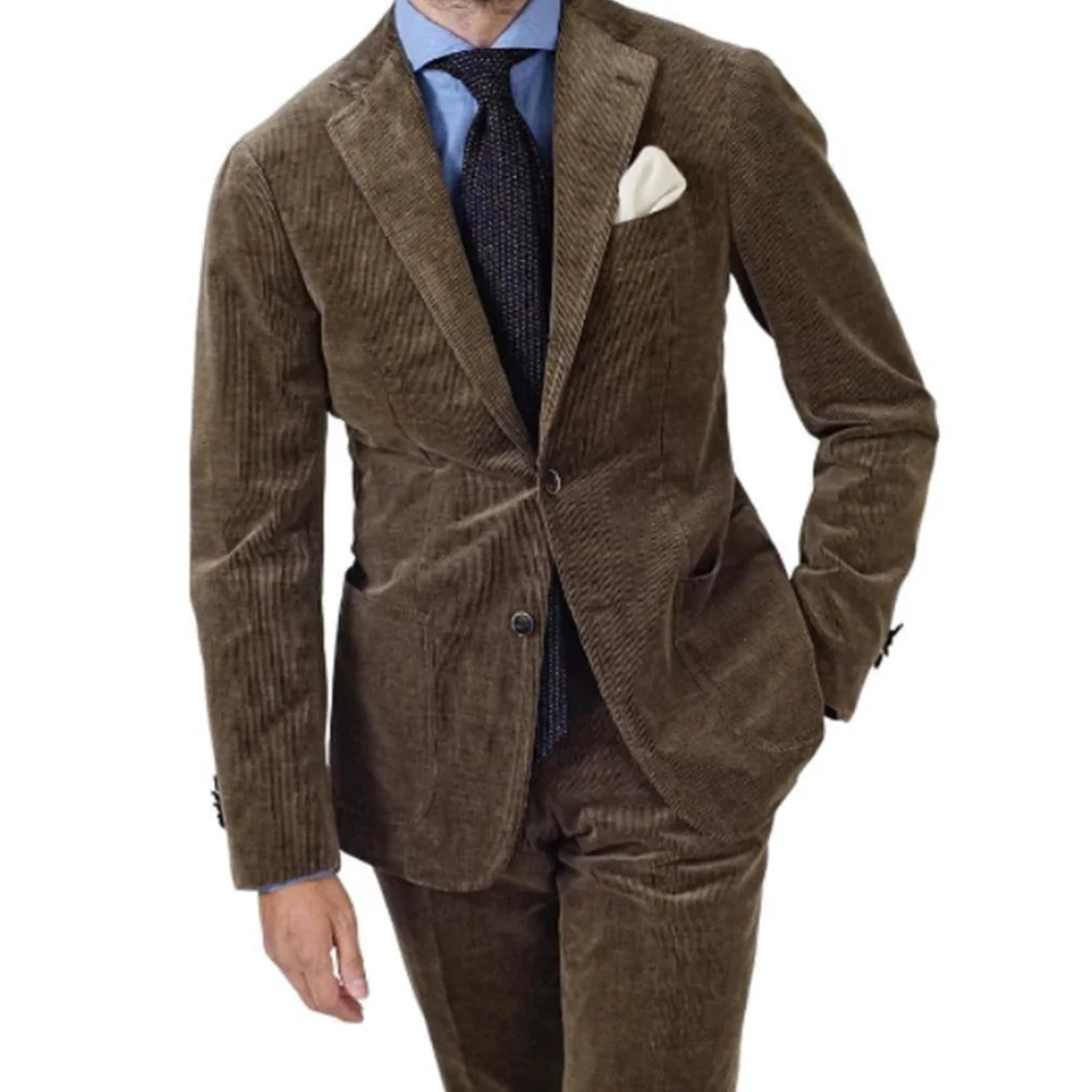 Two-piece Suit Business Casual Comfortable Commuting Suit Elegant Suits for Men Men\'s Corduroy Fabric Male Full Man Formal Mens