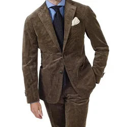 Tweedelig Pak Zakelijk Casual Comfortabel Woon-Werkpak Elegante Pakken Voor Heren Corduroy Stof Mannen Full Man Formele Heren