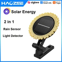 Haozee Tuya-Sensor de lluvia inteligente Zigbee con Detector de luz, funciona con energía Solar IP66, Detector de lluvia impermeable para exteriores, asistente para el hogar Z2M