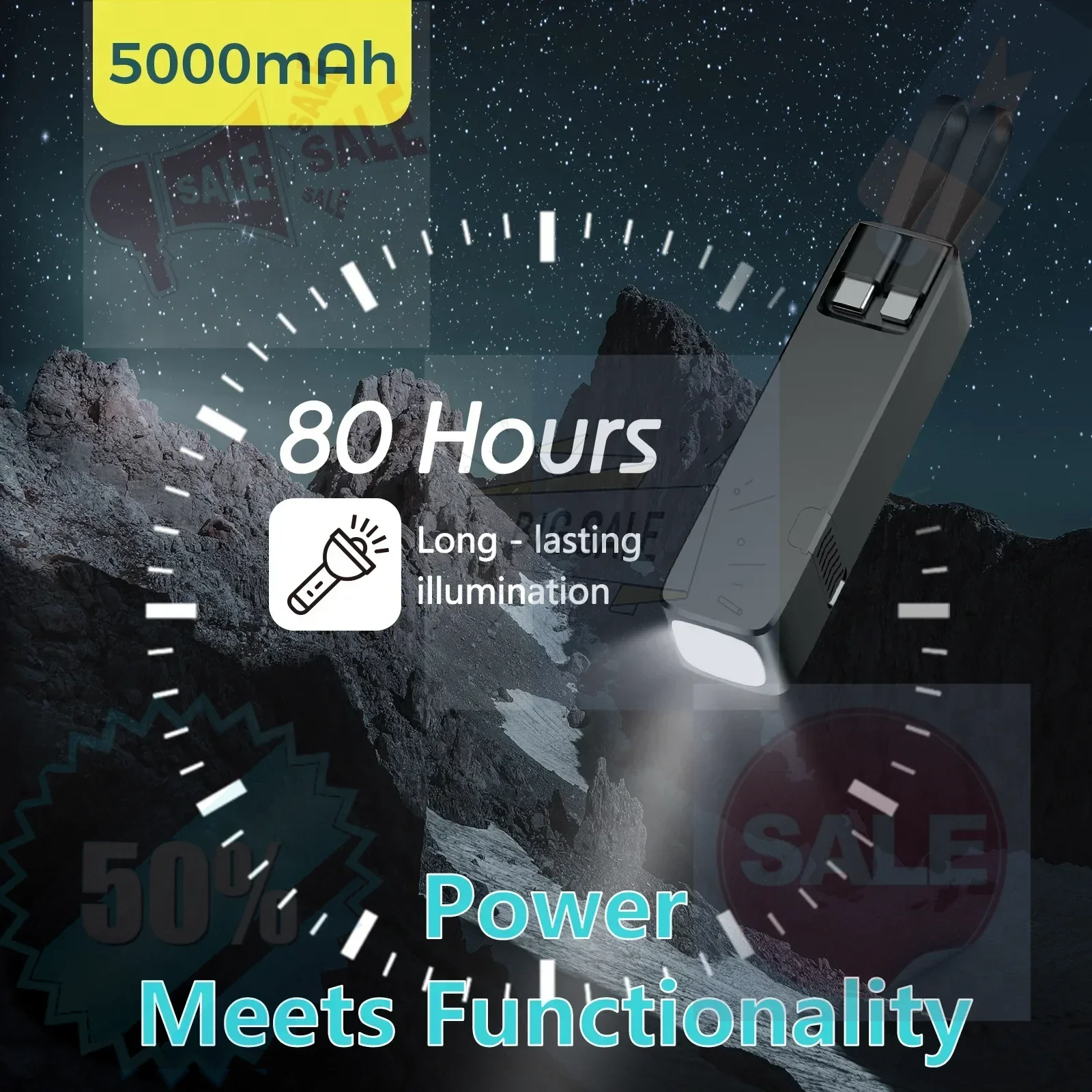 

5000mAh Mini Portable Fast Charging Ultra-thin Portable Power Bank with Bracket and Light Power Bank Portable Slim Powerbank