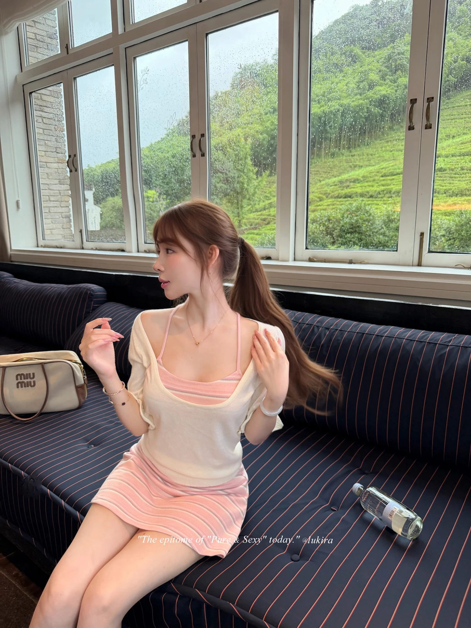 Lukira Stripe Knitted Cardigan Women's Summer Outfit with Strap Dress Midi Dress Office Casual Date Suitable Fashion Set