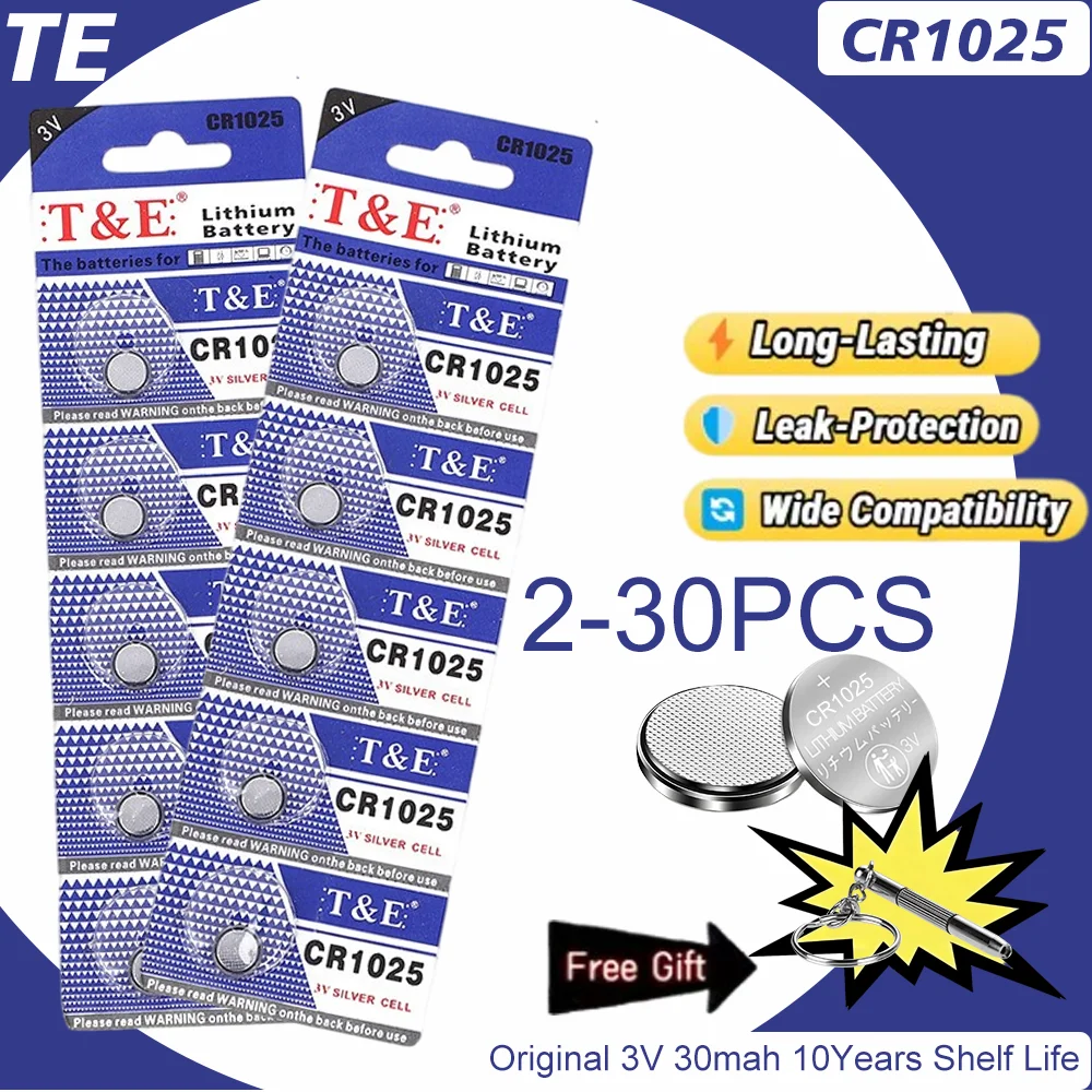 2-30 Unidades de Baterías de Litio Tipo Botón 3V CR1025 KL1025 BR1025 LM1025 DL1025 CR 1025 5033LC, Pilas de Moneda para Relojes, Juguetes y Controles Remotos