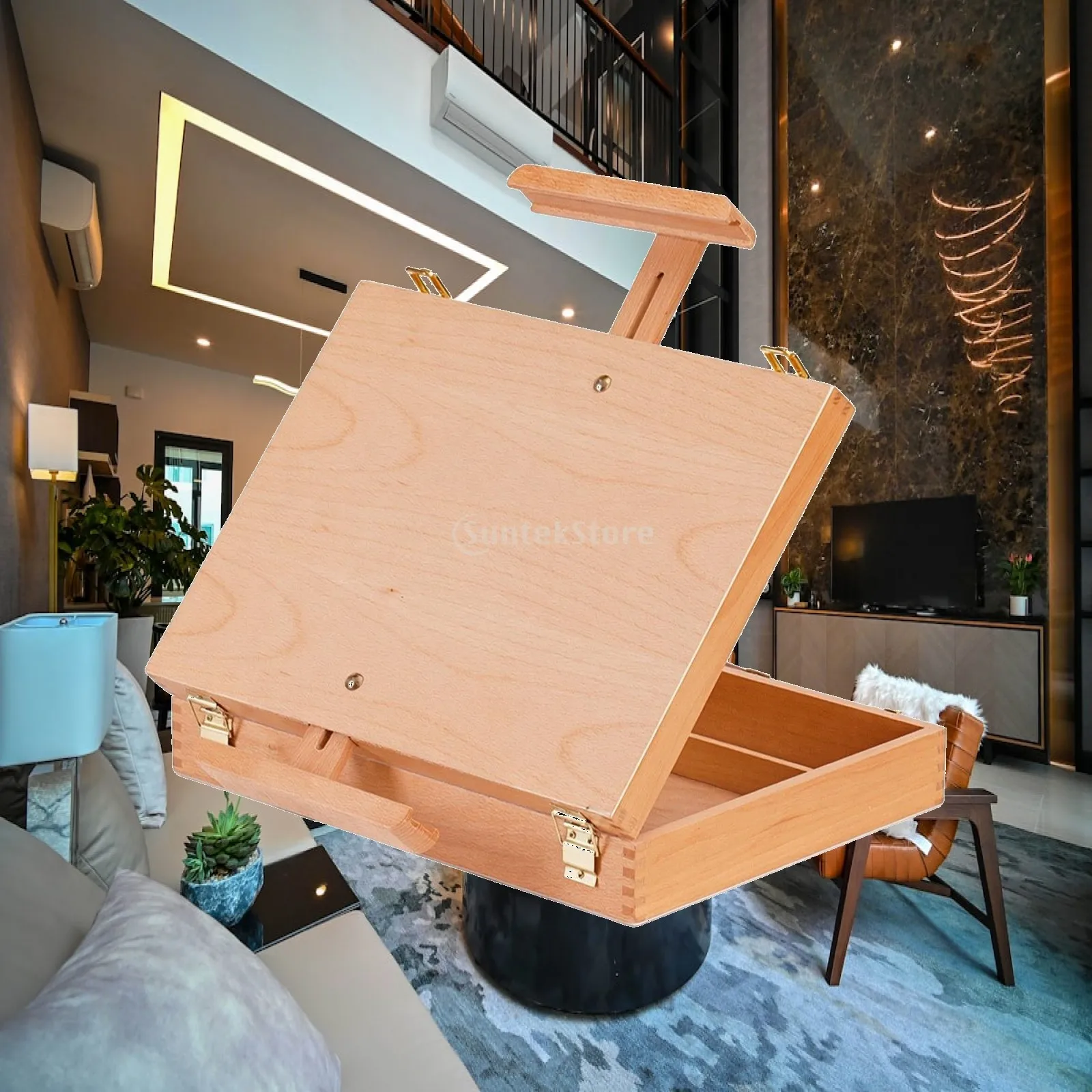 Folding Wooden Desk Easel with Storage Compartment for Painting Supplies Portable Canvas Easel for Artists