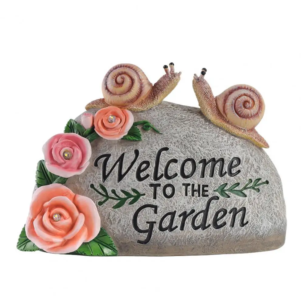 Nighttime Garden Ornament Eco-friendly Solar Snail Statue for Yard Decor with Led Welcome Sign Resin Outdoor for Courtyard