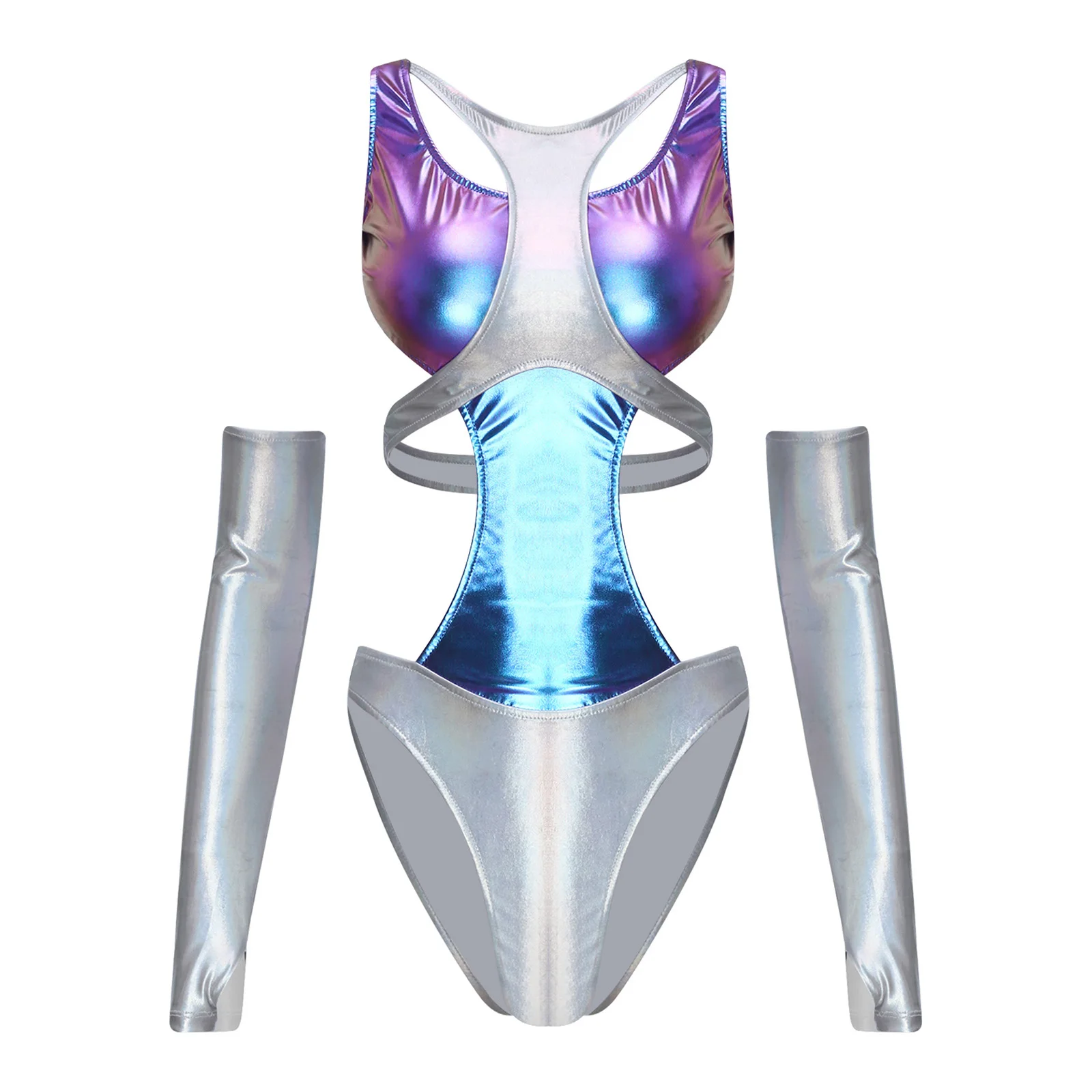 Vrouwen Space Alien-kostuum Halloween Rollenspel Astronaut-outfits Metallic maillots Body Space Fighter Set Space Themed Party