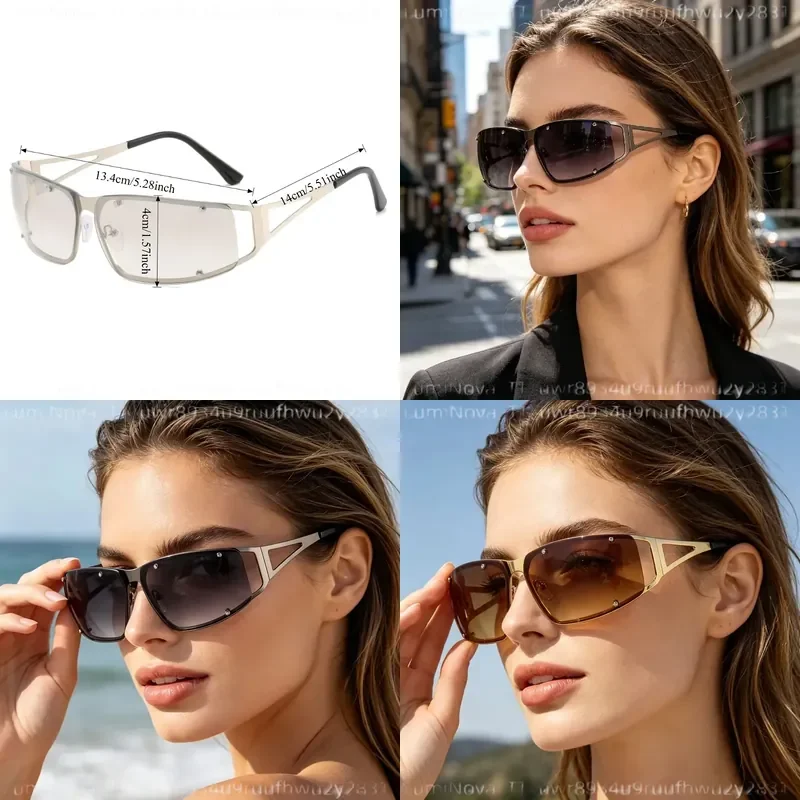 1pc New High End Women Silvery Color Changing Trendy Eyeglasses Fashionable Frameless Sunglasses UV Protection Outdoor