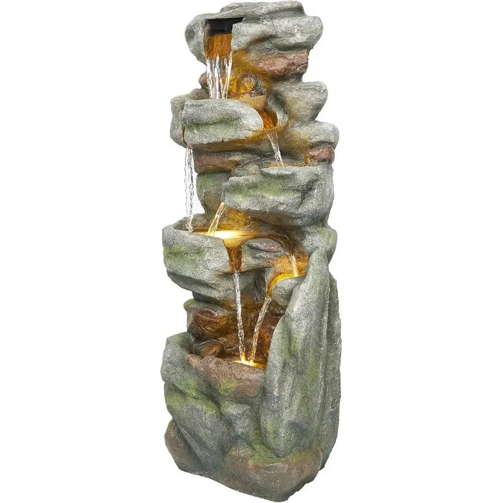 

Серый многоуровневый уличный водопад-скала 39 с LED-подсветкой