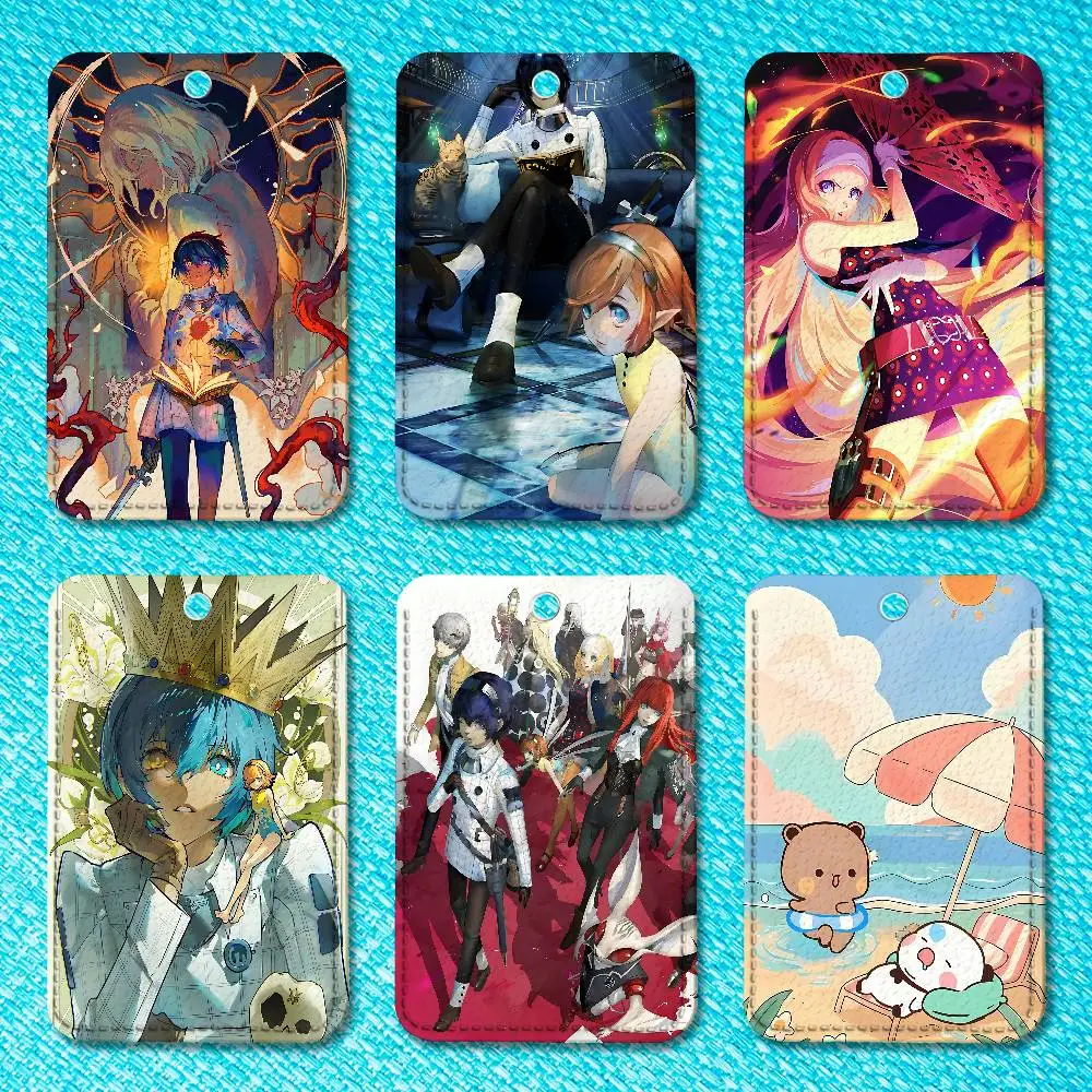 M-MetaphorS RE F-fantazio Schlüsselanhänger-Ring, Kartenhalter aus Leder, Schlüsselanhänger, rechteckiger Zugangskartenhalter