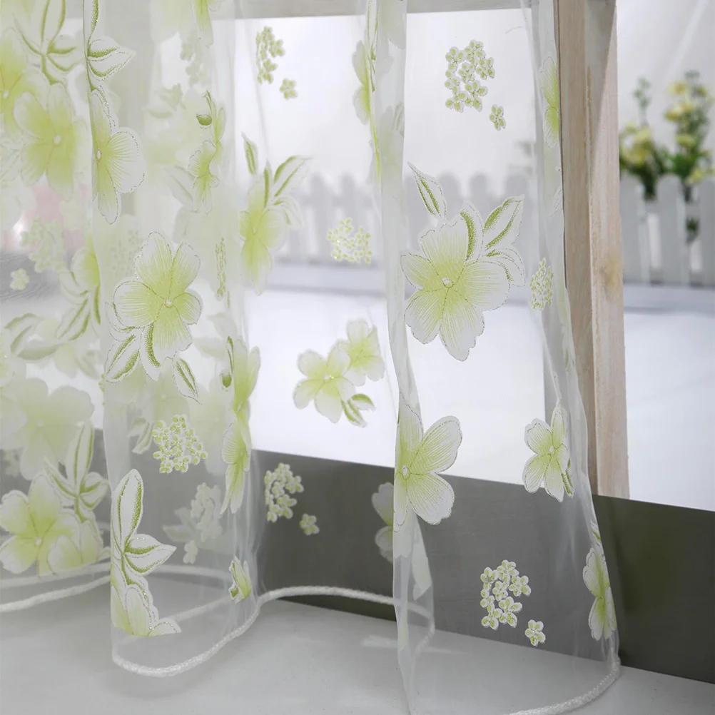 

1 2m Window Curtains Light-Colored Flowers Leaves Pattern Sheer Net Drapes Elegant Bedroom Living Room Office Decoration